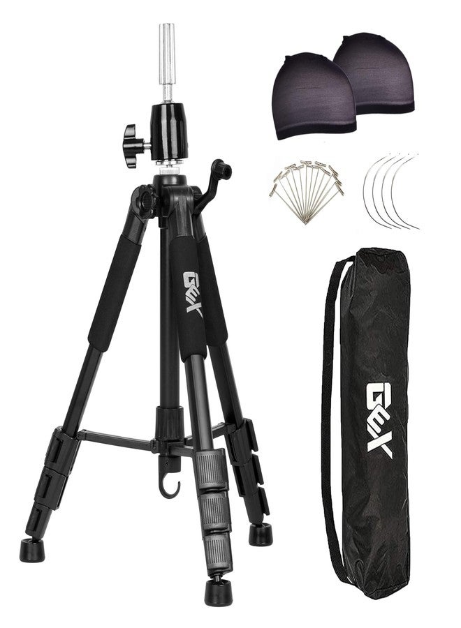 GEXWORLDWIDE 55" Mannequin Tripod Stand Canvas Block Training Doll Manikin Head Wig Stand for Cosmetology Hairdressing (Black) - Image 1